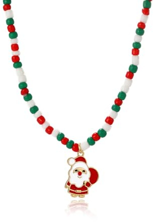 fdsmall Weihnachten Halskette, X-Mas Jingle Bell Halskette Festliche Geschenk Bow Bead Halskette Multi-Layered Xmas Geschenk Bow Anhänger Halskette für Frauen (02)