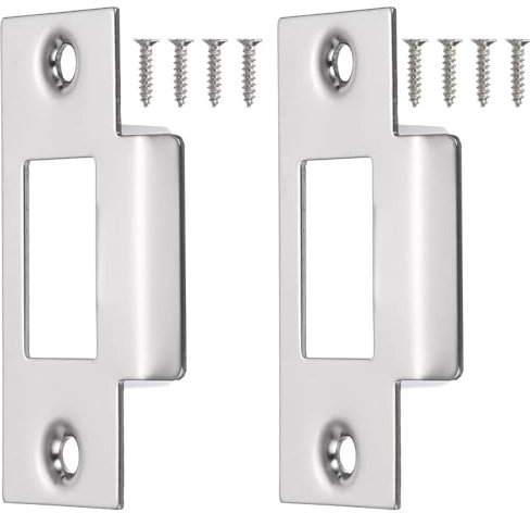 2 Pcs Door Strike Plate, 70mm x 40.3mm 201 Stainless Steel Latch Deadbolt Strike Plate for Door Frame Door Jamb (Silver)