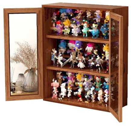 LXBAMKEA Holz Vitrinen, Figuren Und Sammlerstücke Vitrine, Große Kapazität Aufbewahrung Schaukasten, Home Office Spielzimmer Schlafzimmer Ornamente Regale(Brown-A,14.57x5.12x17.72in/37x13x45CM)
