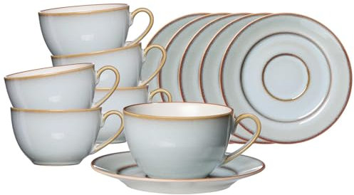 Ritzenhoff & Breker Portofino Kaffeetassen mit Untertassen 6er Set, 220 ml, Tassen-Untertassen-Set für 6 Personen, Skandinavisches Design mit Reaktivglasur, Steinzeug, Blaugrau