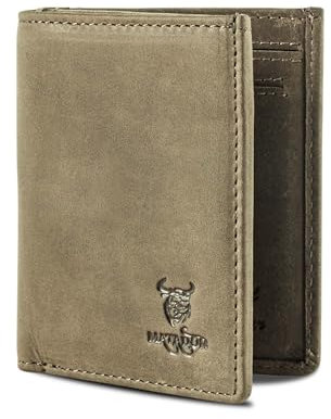 MATADOR Slim Wallet Chicago mit Münzfach & RFID-Schutz - Handgefertigter Echt Leder Mini Geldbeutel Klein für Herren – Karten Portemonnaie für Männer in Grau – Inkl. Geschenk-Box