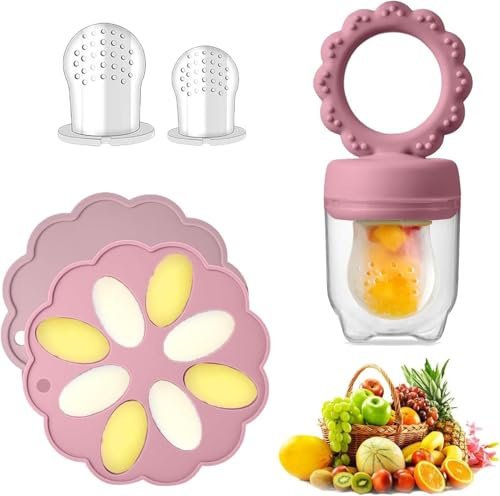 Fruchtsauger Baby ab 6 Monate - Zahnungshilfe Schnuller Aufbewahrungsbehälter für Babynahrung Muttermilch Eiswürfel (Rosa)