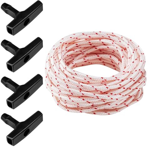 10M Starterseil Rasenmäher Mit 4 Stück Starter Griff, 4mm Rasenmäher Seilzug, Zugseil Für Wäschespinne, Seilzug Rasenmäher Ersatzteile Starterseil Für Rasenmäher Kettensäge Trimmer Kantenschneider