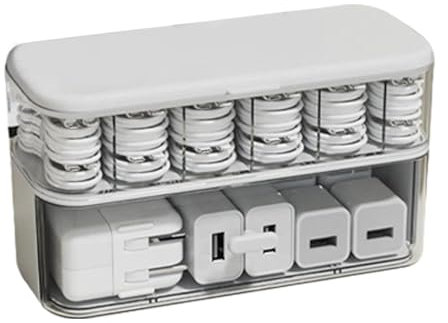 Cable Storage Box, Cord Management Case, Cable Box with Compartments, Clear Wire Organizer, Charger Holder for Drawer and Desk, Multi Compartment, Electronics Keeper