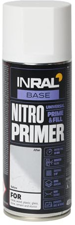 INRAL Haftgrund - Schnell trocknende Sprühgrundierung - Weiße Metallgrundierung für die Grundierung von Oberflächen vor dem Lackieren,400 ml ABS Kunststoffgrundierung, für Innen- & Außenbereich