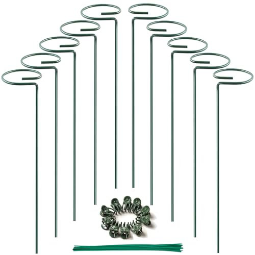 Lanovuto 10 Pièces Tuteurs Plantes Support, 40 cm Piquet de Plantes de Jardin en Métal avec 20 Attaches et 10 Clips, pour Orchidées, Tomates, Lys, Pivoines, Roses