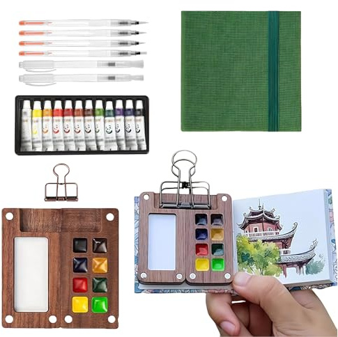 Yamobi Set mit 10 Mini-Aquarellfarben für Reisen, Mini-Aquarell-Set mit leeren Schüsseln, Aquarellpalette für Reisen