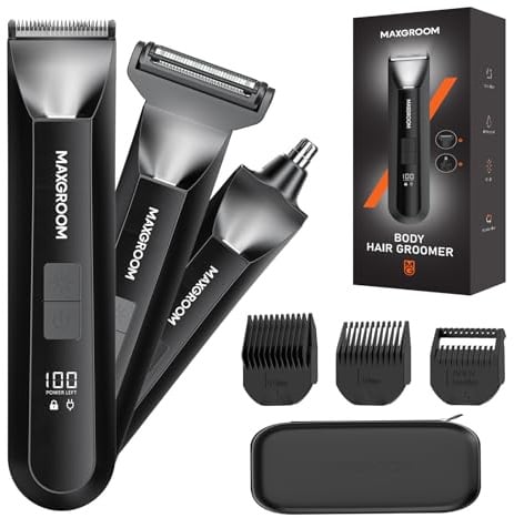 Intimrasierer Mann,MAXGROOM 3 IN 1 Rasierer Herren Elektrisch für Intimbereich,IPX7 Body Trimmer Herren,Nasenhaartrimmer Herren,Barttrimmer Herren Profi,Körperhaartrimmer Herren für Gesicht,Brust