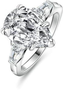 Gualiy Weißgold Ringe, 9K Gold Ring 4ct Träne Moissanit Hochzeitsringe Damen Gr 49
