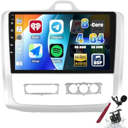 PLKEQS Autoradio Android 8-Core Qualcomm Snapdragon 4G 64G für F-ORD Focus Exi MT 2 3 Mk2/Mk3 2004-2011 mit CarPlay Android Auto, 9 Zoll IPS-Bildschirm mit Autoradio, DSP Hi-RES, GPS, BT, FM,K3 PRO
