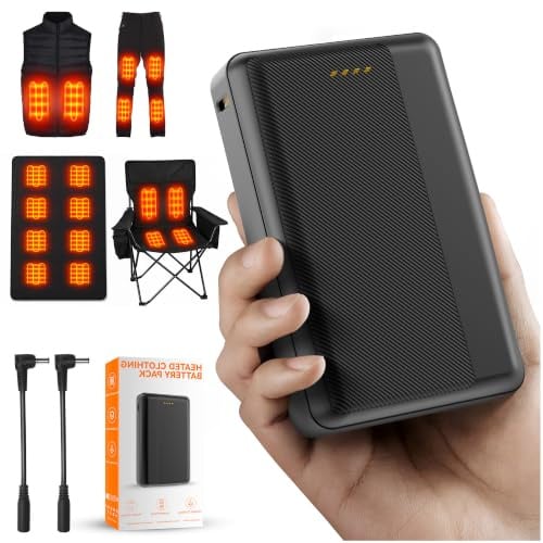 Upgraded Heated Gilet Battery Pack - 7.4V2A 20000mAh DC Output Rechargeable for ORORO and Venustas Heating Jackets Coats Pants Underwear Battery, With DC Plug Adapter and Charging Accessories