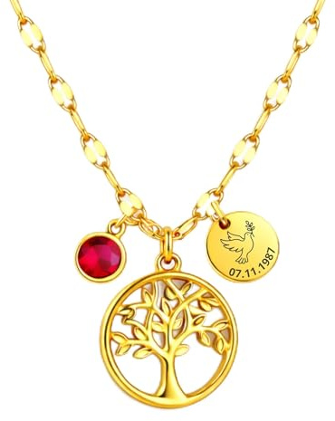 BS Schmuckdesign Damen Halskette personalisiert Lebensbaum-Kette mit Gravur Taufkette Wunschtext Namenskette Geschenk beste Freundin