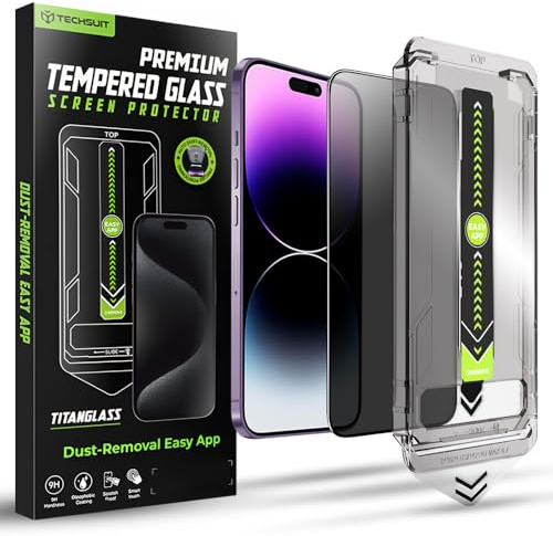 Techsuit Blickschutzfolie für iPhone 14 Pro Max Gehärtetes Glas mit Vollständige Abdeckung, HD Klarheit, Stoßschutz, Anti Spy Beschichtung, TitanGlass FullCover Privacy