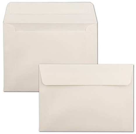 25x Briefumschläge Natur-Weiß DIN C6 Format 11,4 x 16,2 cm - Haftklebung - Kuverts ohne Fenster - Weihnachten, Grußkarten & Einladungen - Für A6 & A4 Papier