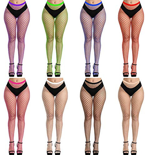 FEPITO 8 paia calze a rete calze a rete coscia collant a vita alta collant a rete per donna (8 colori)