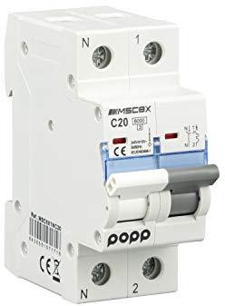 POPP® Interrupteur automatique magnétothermique industriel courbé C 1P 2P 3P + 6A 10A 16A 20A 25A 32A 40A 50A 63A (1P+N, 20A)