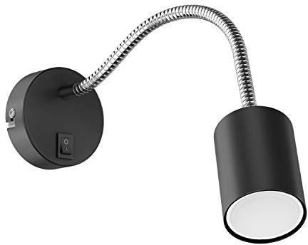 ledscom.de Leselampe WAIKA mit Schwanenhals und Schalter schwarz matt, inkl. 630lm LED GU10 Lampe, warm-weiß