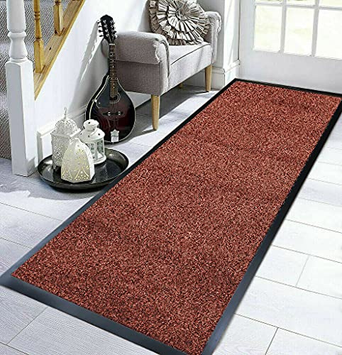 TrendMakers Doormat Highly Absorbent Cotton Mats PVC Backing Non Slip Barrier Mat Dirt Trapper Mats Entrance Rug - 60cm x 180cm (RUST Cotton Fibers)