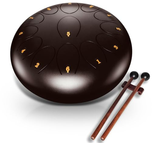 REGIS Zungentrommel aus Stahl, 13 Noten, 30,5 cm, Chakra, Handpan, Schlagzeug, gepolsterte Reisetasche und Schlägel (12, Kupfer)
