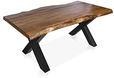 moebel-eins LIVERNA Esstisch mit Baumkante, Material Massivholz, Metallgestell schwarz, 220 x 100 cm, Mango