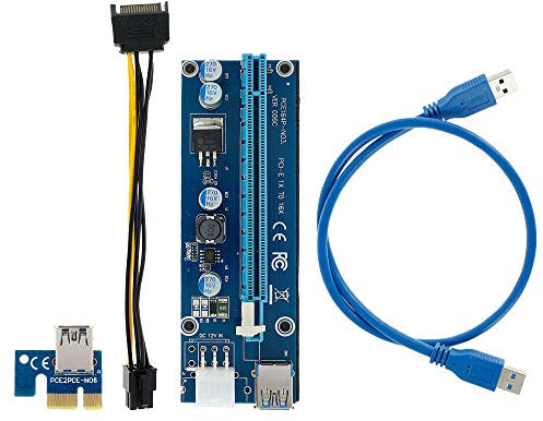 Keyohome 6 Pin PCI-E 1X to 16X Enhanced Powered Riser Adapter Card with USB Extension Cable GPU Graphic Card Crypto Currency Minin (1 PCS) (1 PCS)