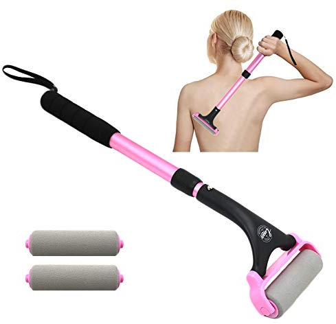 EASACE Lotion Applicator for Back & Body, Easy Self Application of Shower Bath Body Wash Brush, Skin Cream, Suntan, Tanning, Aloe Lotion Roller with 2 Replacement Roller (Pink)