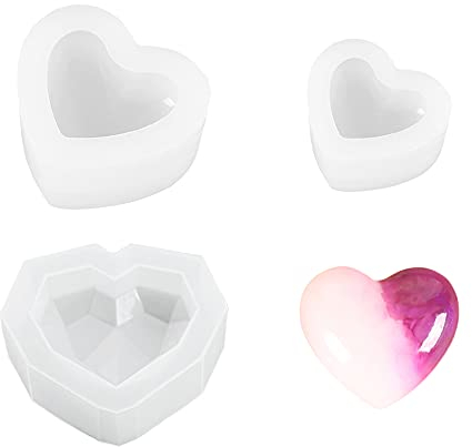 Trsnzul 3D Herz Silikon Seifenform 3 Stück silikonform Herz Große Herz silikonform aus Epoxidharz Herzform Silikonform 3D Herz Silikon Seifenform GießForm Resin Silikonformen Gießformen Herz