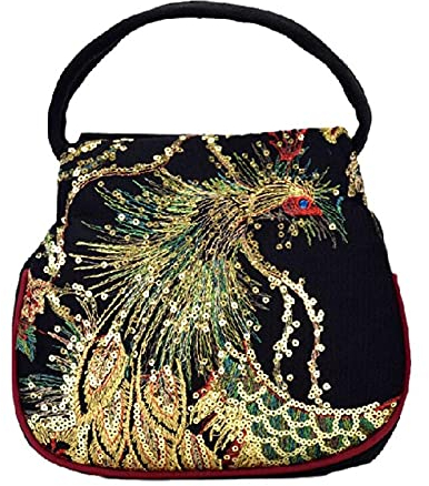 Yunnan Pfau Bestickte Handtasche Im Chinesischen Stil Ethnische Bestickte Tasche Für Frauen schwarz S