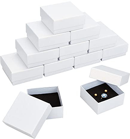 NBEADS 12 Stück 7.5x7.5x3.5cm Karton Schmuckschatulle, Weißes Quadrat Papier Geschenkbox Pappschachteln Mit Schwammfüllung Für Anhänger Halsketten Armband Geschenkverpackung Versand