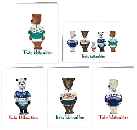 Pablo & FRIENDS Weihnachtskarten Set - Frohe Weihnachten - 5er Bären - Karte Frohe Weihnachten Geschenkkarte - 100% Recyclingpapier