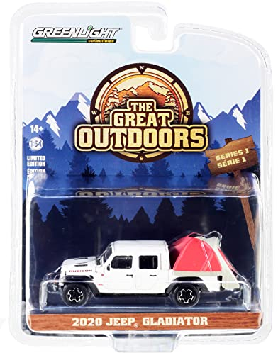 Greenlight 38010 D Gladiator Rubicon Pickup Truck White with Modern Truck Bed Tent The Great Outdoors Series 1 1/64 Diecast Modellauto