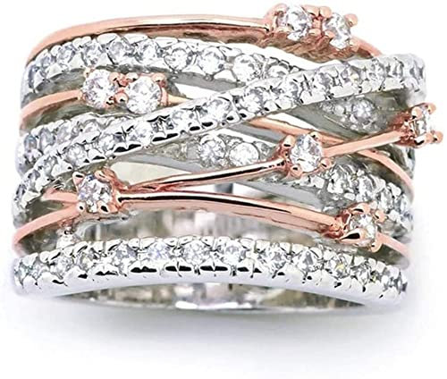 U-M Anello largo Criss Pave Round Cut Cubic Zirconia Statement Anello a fascia per ragazze e donne,Oro rosa,11 Nützlich und praktisch
