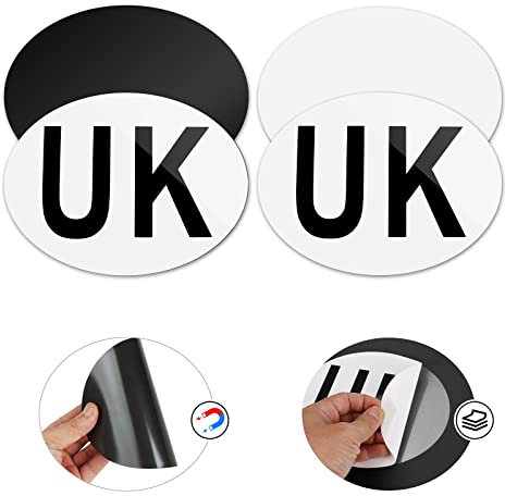 ANLIOTE 4 Pack UK Car Stickers for Europe, 2 Full Magnetic & 2 Self-adhesive UK Plate Window Decals, Stick on Car Any Surface, Remove No Residue for Vehicles, Vans, Trucks Driving in the EU and France