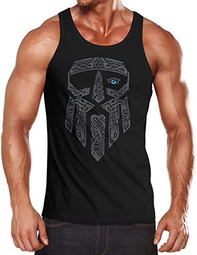 Neverless® Herren Tank-Top Odin Gott Valhalla Wikinger Nordmänner Mythologie Wotan Muscle Shirt schwarz-grau XL