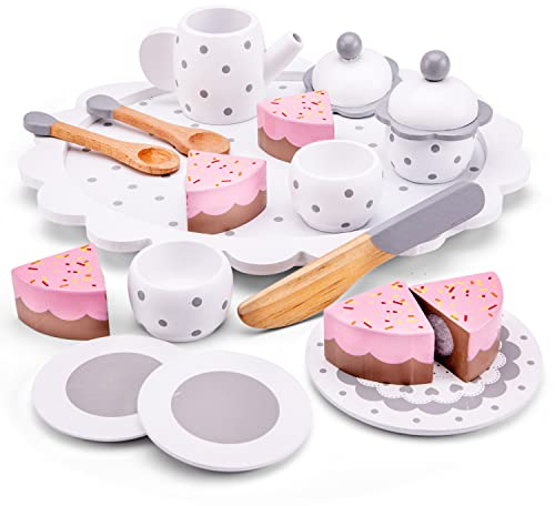 New Classic Toys Service à café/thé avec gâteau à découper-Blanc, 10621