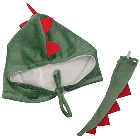 Topkids Accessories Unisex Dinosaur Dragon Mask for Boys & Girls, Dragon Headband Accessory, Dino Mask & Tail Adult Dragon Costume, Crocodile Hat, Lizard Dress Up Dinosaurs (Green Dino Hat & Tail)