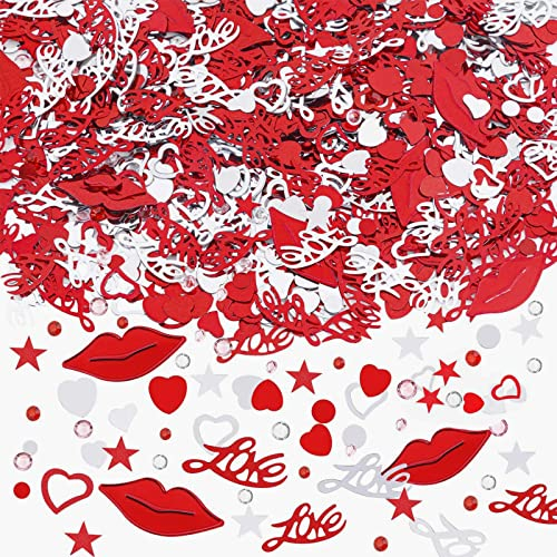 GoldRock Love Herz Konfetti Rot Silber, 1500 Stück Herzkonfetti, Herzen Deko Confetti, Konfetti Hochzeit, Streudeko Geburtstag, Tischdeko Herz für Hochzeit Deko, Jubiläum, Valentinstag Dekoration