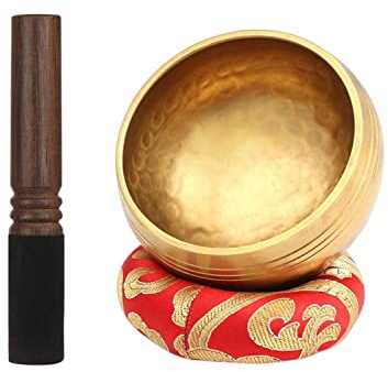 SERUMY Bol chantant du Népal fait à la main - Bol sonore de Bouddha - Bol chantant tibétain - Pour yoga, méditation - Carillon chantant en laiton - 17 cm