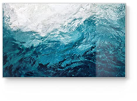 DEQORI Frühstücksbrett Glas | klein 23x14 cm | Motiv Blick durch Wellen | Design Schneidebrett für Küche | Frühstücksbrettchen antibakteriell & rutschfest | Glasplatte & Servierplatte