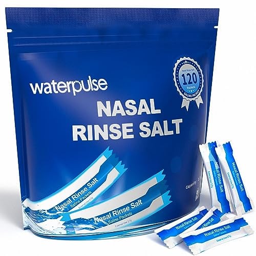 Waterpulse NETI pot sel de rinçage nasal,120 x Sel de Rinçage Nasal ,nasaux pour le rhume et les allergies au pollen,soulagement des sinus, sel d’irrigation nasale, solution saline physiologique