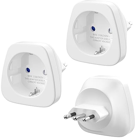 Reiseadapter, 3er Pack DE auf IT Reisestecker Adapter 2 Pin Europa auf 3 Pin Italien Stecker Typ L Schuko Adapter EU auf Italien Chile, Weiß