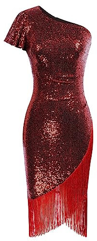 Belle Poque Kleid Damen Glitzer Paillettenkleid Festlich Bleistiftkleid Abendkleid Partykleid Charleston Kleid Weinrot L