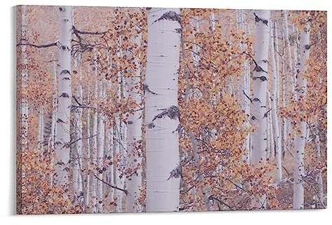 ZHJLUT Herbstzweige braune Wald, graue Blätter, orangefarbene Bäume, weißes Holzbild, Leinwand, Poster, Wandfarbe, Kunst, Poster, Dekoration, moderne Heimkunstwerke, 30 x 45 cm