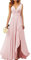 WSEYU Robe de demoiselle d'honneur en mousseline de soie à col en V pour mariage longue robe de soirée formelle avec fente à volants, rose, 42