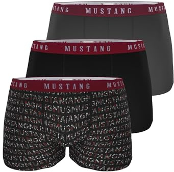 MUSTANG Herren Boxershorts Retropants 3er-Pack Schwarz/Letterprint/Anthrazit