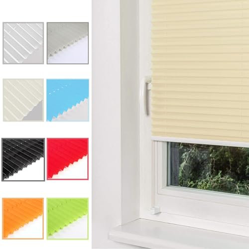 No Drill Blinds Pleated Fabric Blind 120 x 220 cm Stick on Blinds Curtains Clip on Blinds Temporary Blinds Self Adhesive Blinds for Bedroom Bathroom Kitchen, Beige