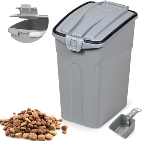 BPS Contenedor de Comida para Mascotas Caja de Alimentos Pienso Tapa Abatible Hermética con Pala para Perros y Gatos (S: Gris) Tamaño Pequeño BPS-4160GR*1