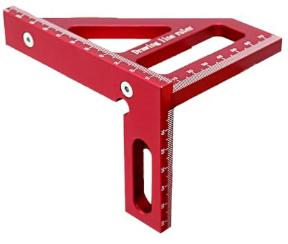 Quadratischer Winkelmesser für Holzbearbeitung, 45/90 °, Gehrungsdreieck, Lineal, 3D-Multi-Winkel-Anreißer, präzises Messwerkzeug für Ingenieur, Tischler (rot)