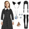 Ficlwigkis Wednesday Kostüm Kinder Damen Schwarz Mittwoch Kleid aus Tüll Faschingskostüme mit Perücke Halskette Ohrring Zubehör für Karneval Halloween Kostüm Damen (Style 1/Mädchen, 150)