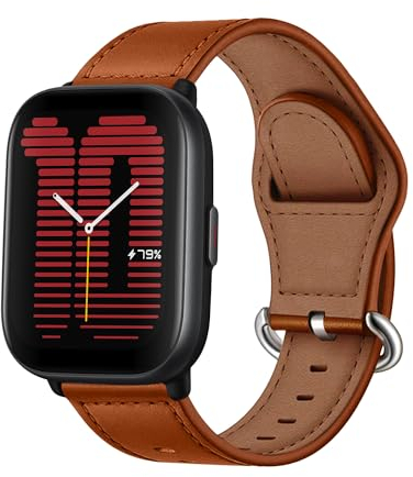 MiRowy Leder Armband für Amazfit Active/Amazfit GTR Mini/GTS 4/GTS 4 Mini, Uhrenarmband für Damen Herren, Premium Lederband Ersatzbänder für Amazfit GTS 3/GTS 2 Mini/GTS 2/Bip 3/Bip 3 Pro - Braun